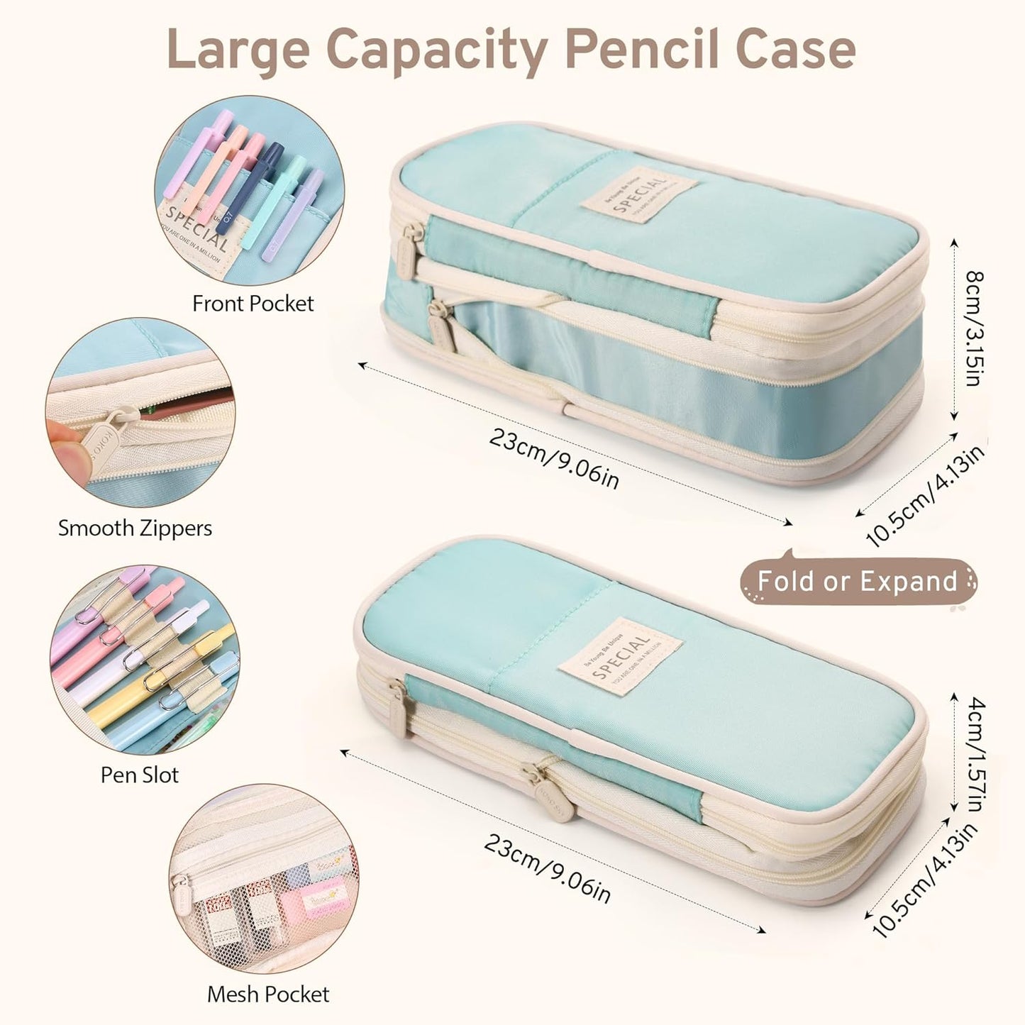 DazSirit 62 PCS Aesthetic School Supplies with Foldable Pencil Case, 12 Pastel Highlighters, 4 Erasable Pens, 5 Gel Pens, 6 Mechanical Pencils, Sticky Notes, Complete Stationery Kit for Girls, Blue