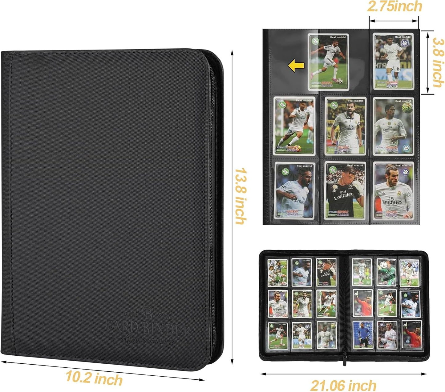 9 Pockets Card Binder,Premium Zip Trading Card Binder,540 Double Sided Pocket PU Collection Binder, Collector Album, Card Folder for MTG, TCG, Business Cards.(Black)