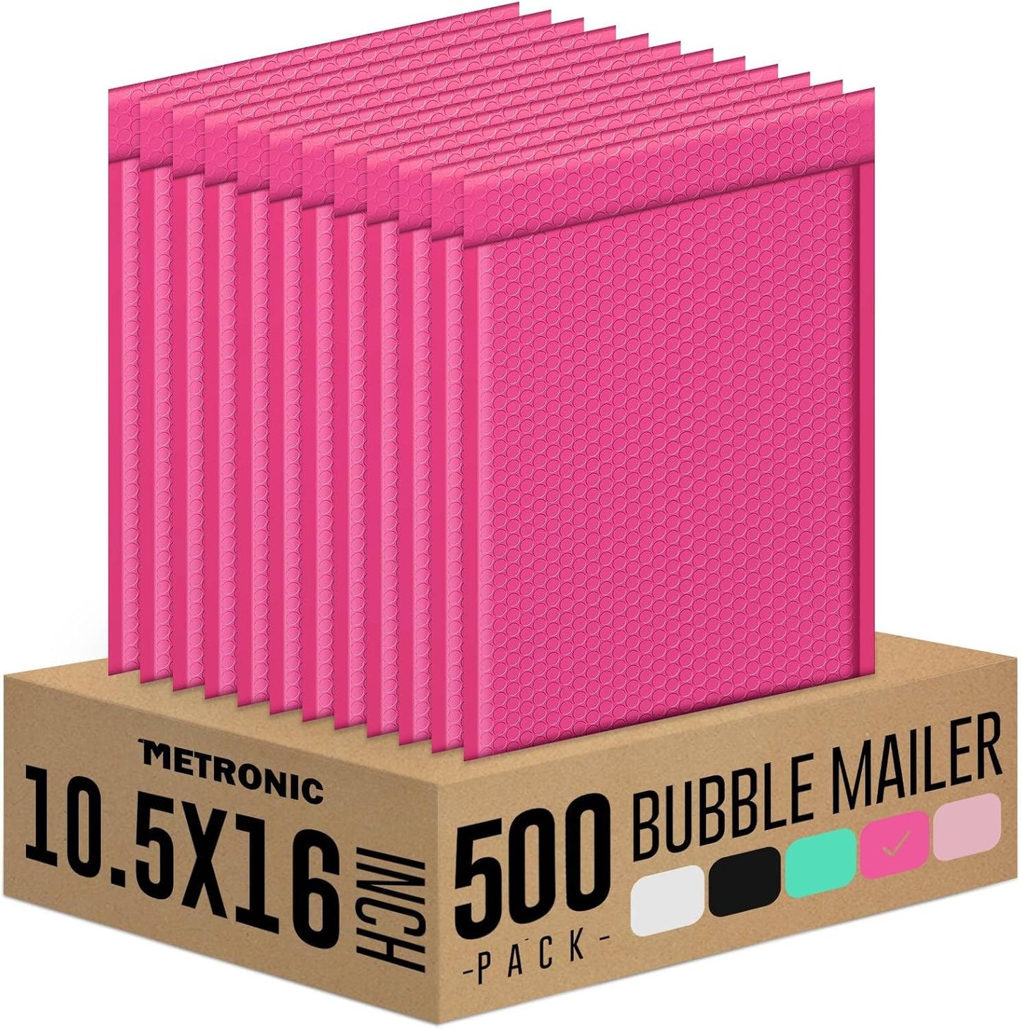 Metronic Bubble Mailers 10.5x16 500 Pack Large Pink Bubble Mailers Waterproof Thick Padded Envelopes for Packaging, Makeup, Gift, Mailing, Shipping, Small Items Supplies