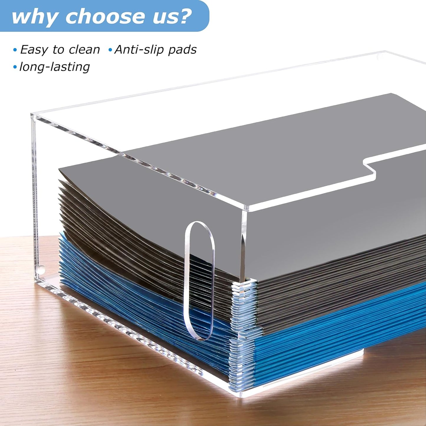 DINGHUO Legal Size File Organizer, Acrylic Protable Hanging File Organizer with Handles, Clear Storage File Folder Holder Filing Box Crate for Desk, School, Office Supplies - 1 Pack