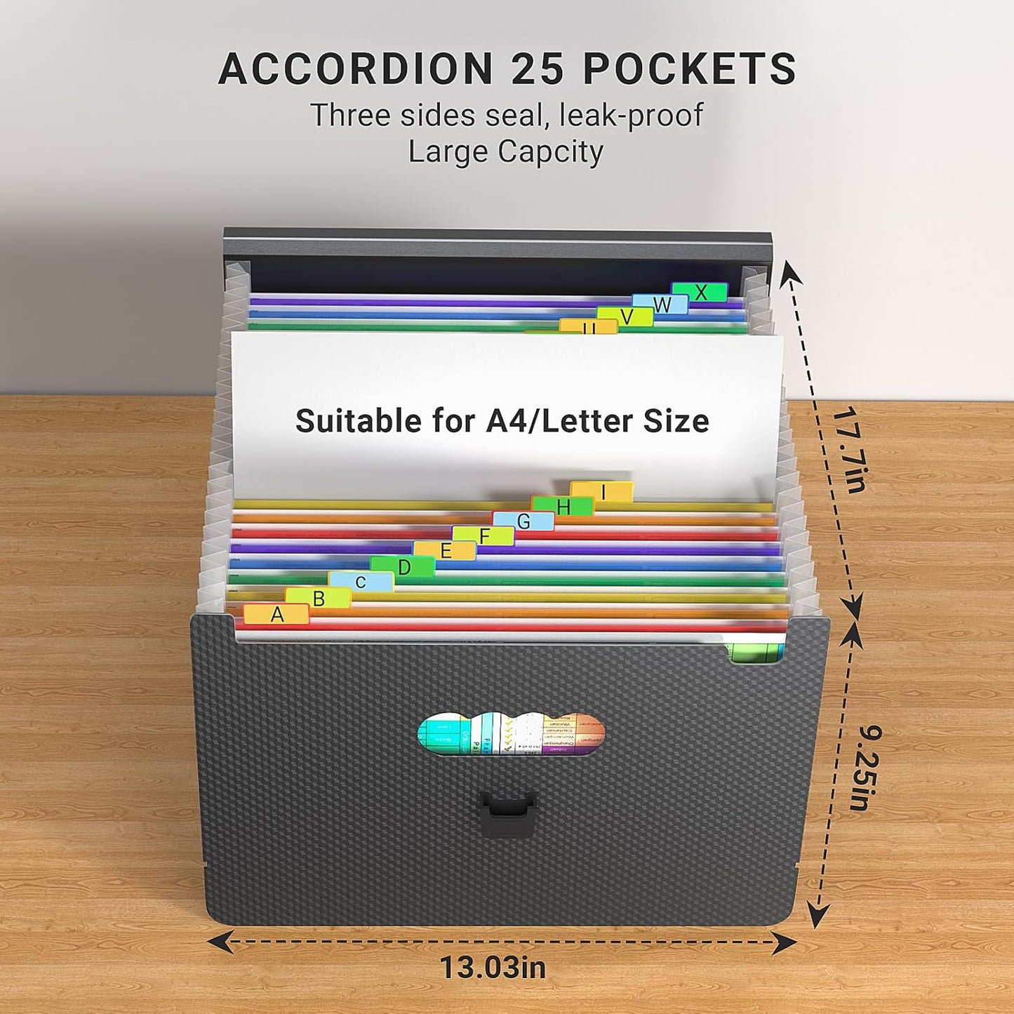 25 Pockets Expanding File Folders,Portable Accordian File Organizer,Expandable File Folder,Bill,Paper,Document Organizer,Plastic Accordion Filing Box,Colored Tabs,A4/Letter Size Diamond