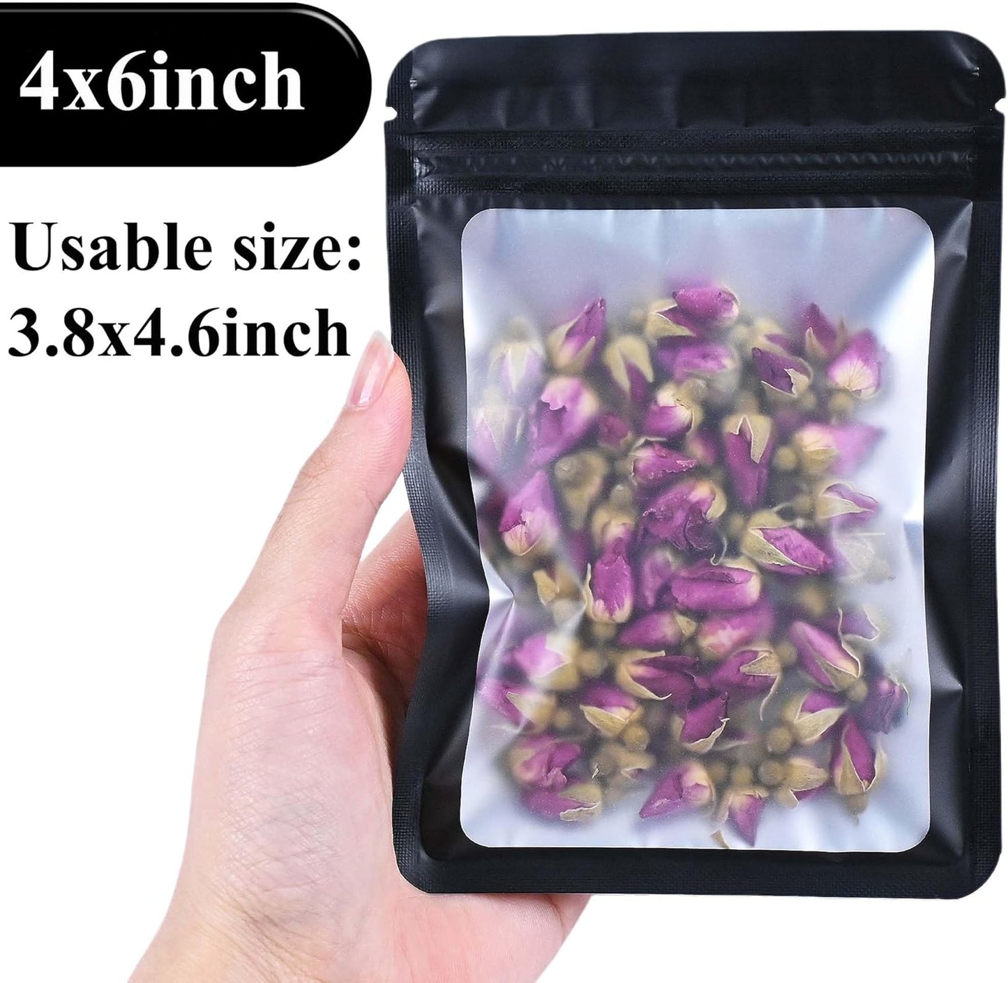 Resealable Mylar Pouch Pen Bags Great for Office Home Party Favor Food Storage Cookies Sample Jewelry Snack (100PCS, Black Color, 4 x 6 inch)