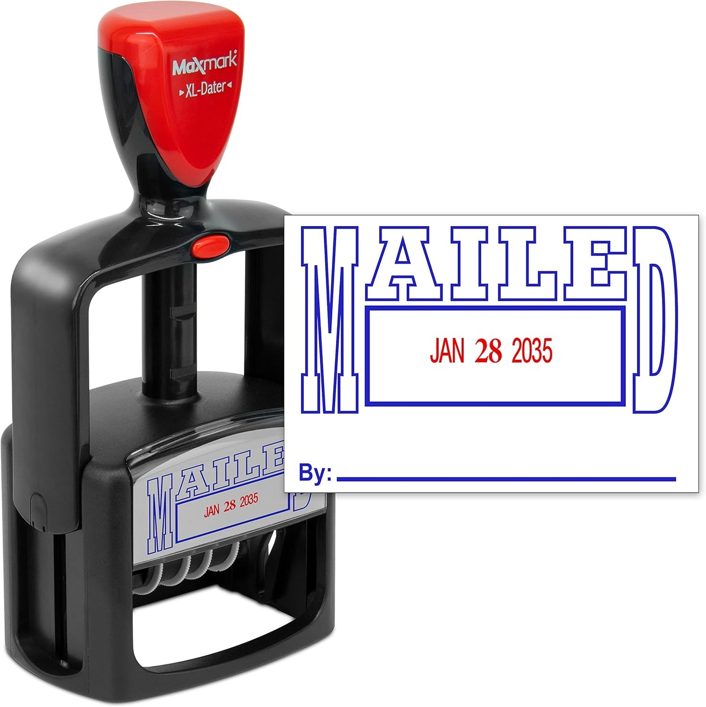 MaxMark Heavy Duty Style 5 Date Stamp with MAILED self Inking Stamp - 2 Color Blue/Red Ink