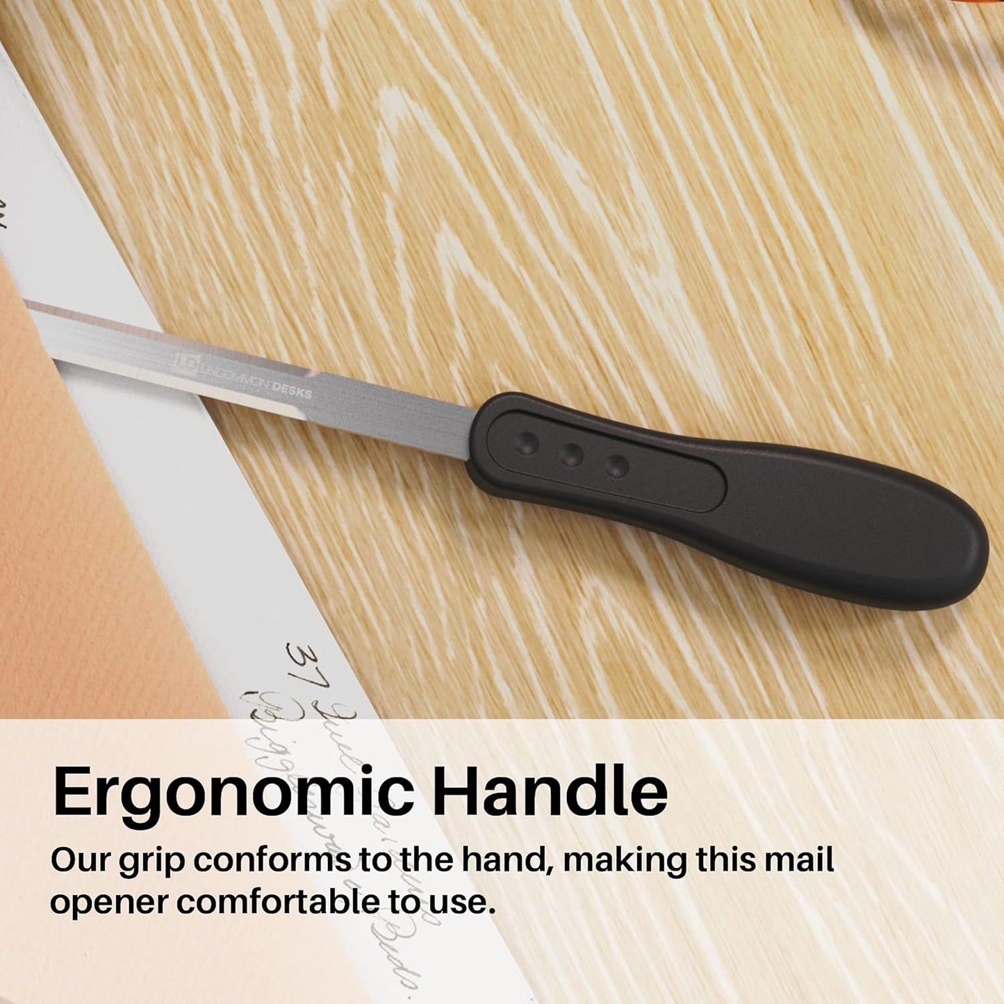 Uncommon Desks Office Letter Opener - Stainless Steel Knife-Edge Blade, Ergonomic Grip Handle (Black, 6 Pieces)
