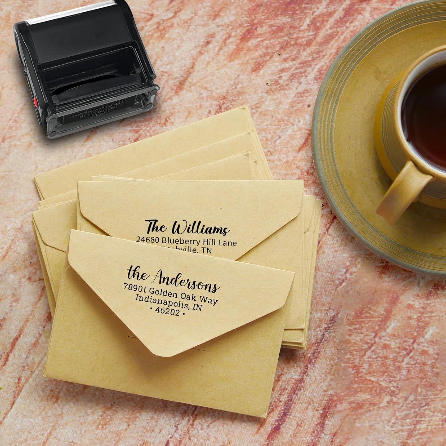 Custom Address Stamp - Personalized Self-Inking Address Return Stamp - Custom Rubber Stamper for Couples Families Office - 5 Sizes - 5 Ink Color Options