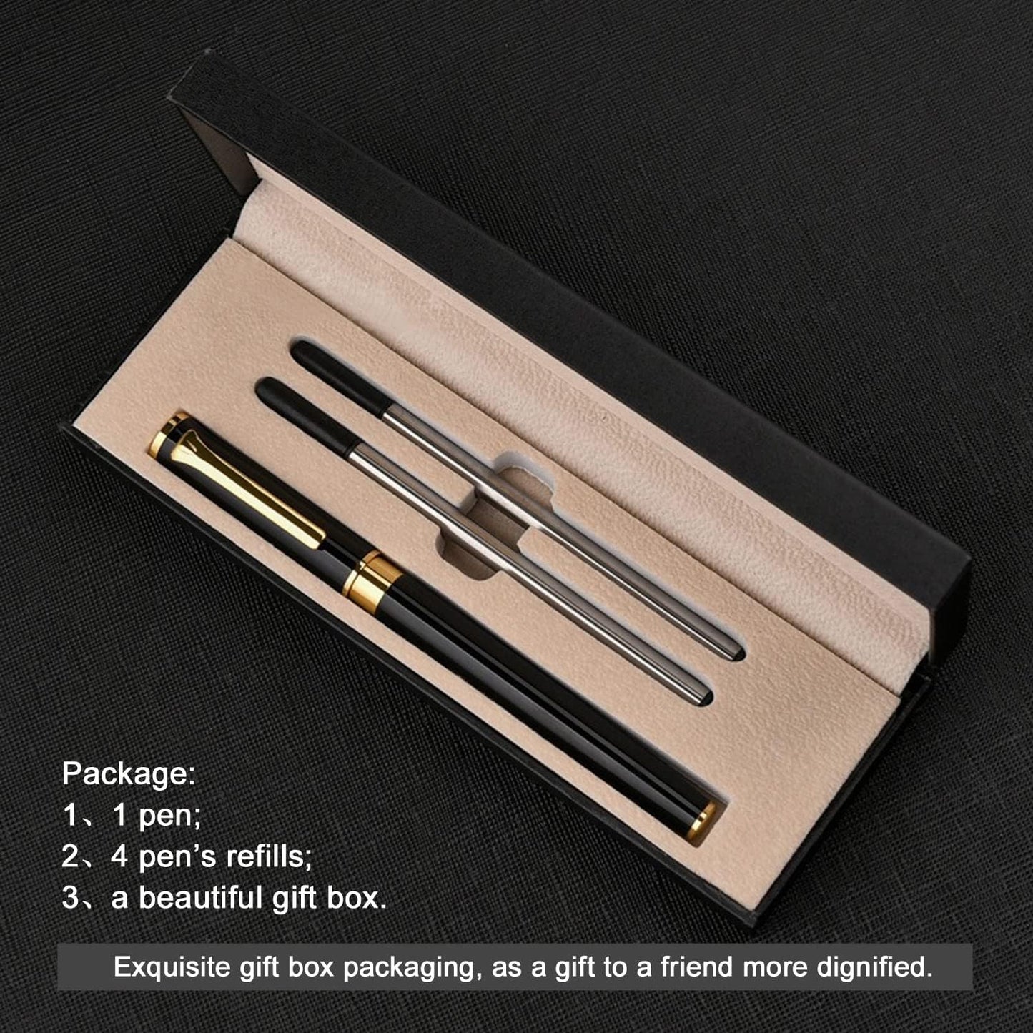 YIVONKA Luxury Ballpoint Pen Black Refill Line width 0.5mm,Best Office Pen Gift for Men & Women Professional Executive,Nice BallPens Classy Gift Box (Black)