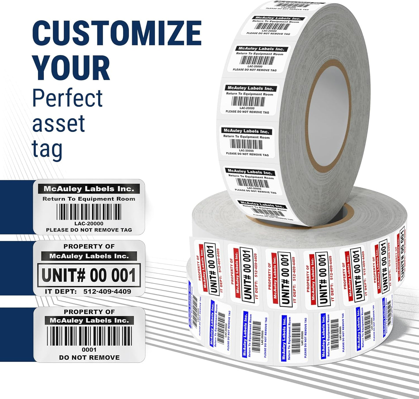 McAuley Labels Custom Asset Tags for Equipment - Numbered, Permanent Acrylic Adhesive, Semi-Gloss White Polyester - Barcode Label - 2x1 Inches
