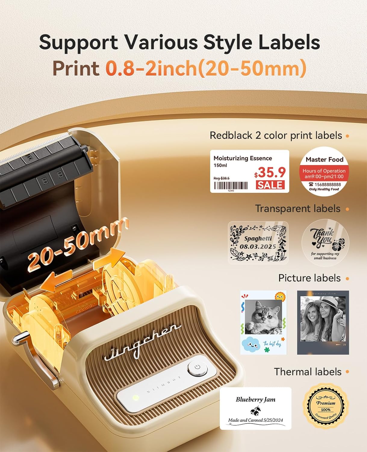 NIIMBOT Sticker Printer, B21 Pro Portabel Sticker Maker, Bluetooth Label Maker, 300DPI HD Label Printer for Photos, Notes, Study Graphics, Memo Maker,50x30mm Label,230Pcs(White)