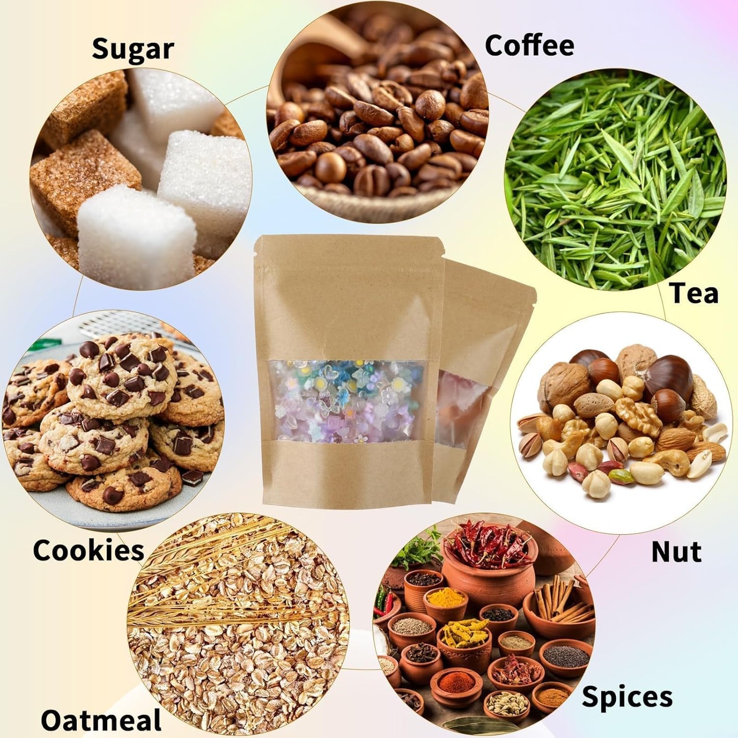 150 Kraft Mylar Bags for Food Storage 6X9 Mylar Bags with Window Candy Packaging Resealable Bags Reclosable Small Stand Up Pouches Edible Packaging, Kraft Paper Bags for Small Business