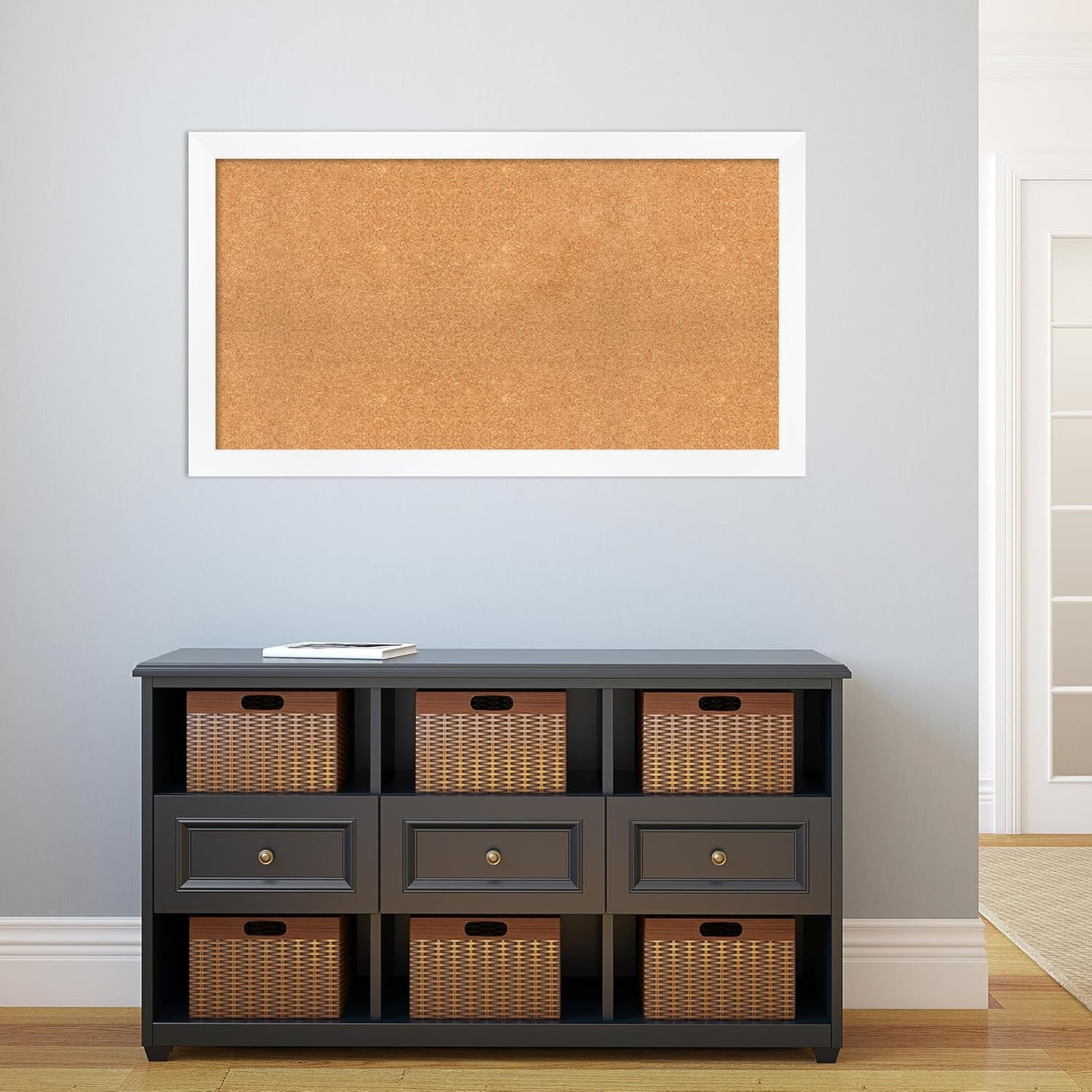 Amanti Art Natural Cork Board for Wall, 25x45 Vision Board with White Frame, Oversize Corkboard Office Decor for Home Organization, Modern Corkboard Pinboard to Display Items for Home Organization in