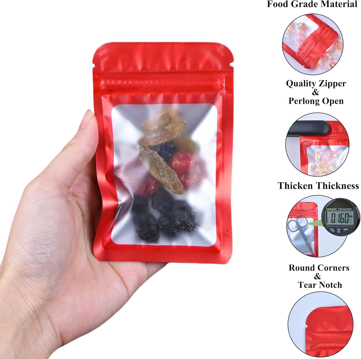 Resealable Mylar Pouch Bag Great for Office Home Party Favor Food Storage (100PCS, Red Color, 3 x 4.7 inch)