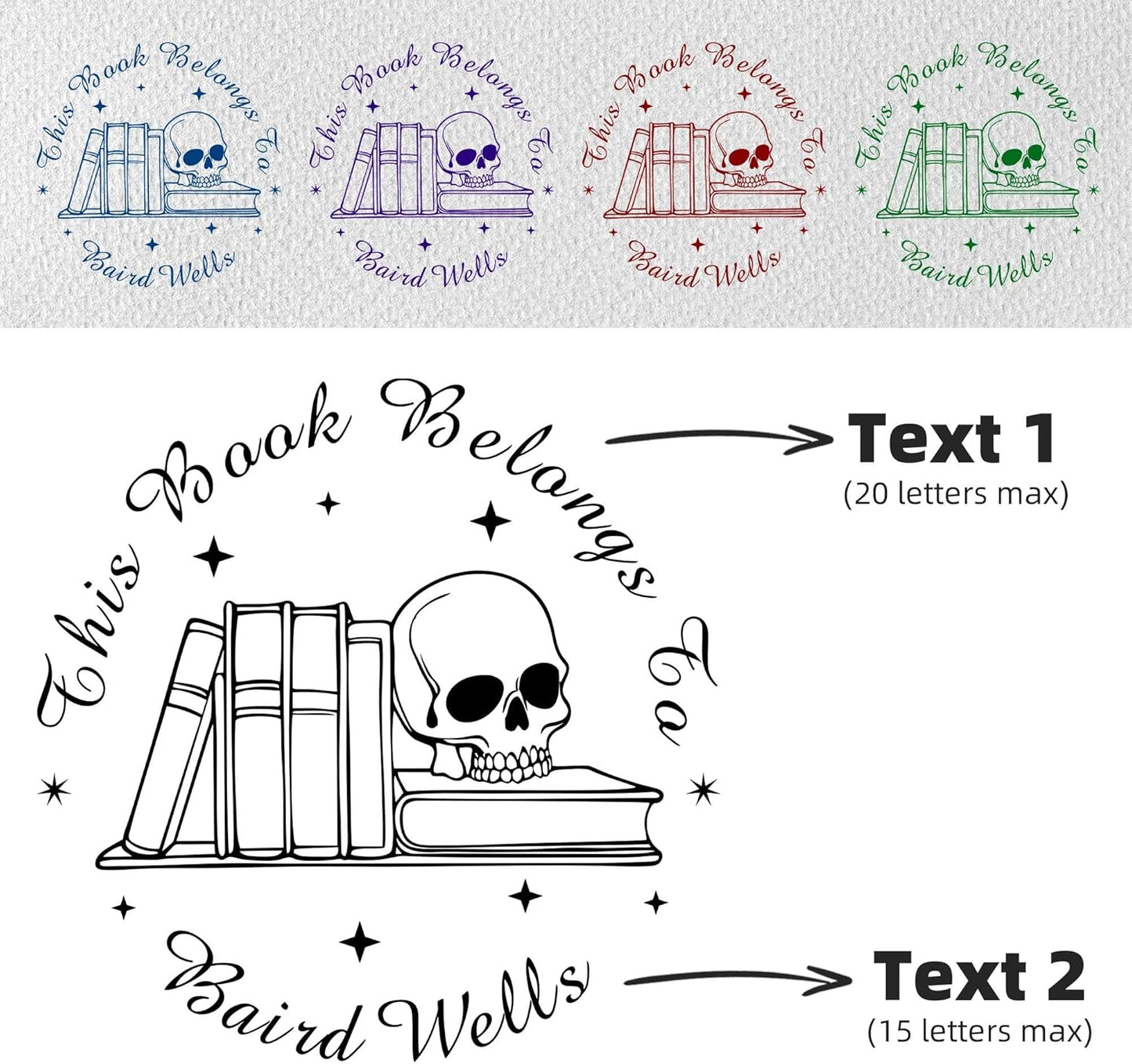 Skull Themed Library Book Embosser，Custom Book Business Card Paper Document Notebook，Self Inking Stamp，Book Lover Gifts，Christmas Gifts (Style11)