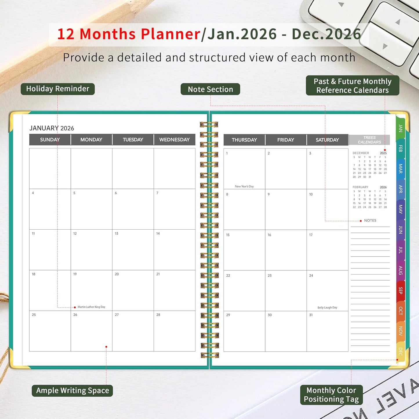 2026 Appointment Book/Planner - 2026 Daily Hourly Planner from Jan. 2026 - Dec. 2026, Weekly appointment Book 2026, 2026 Hourly planner with 20-Minute Interval, 9" x 11", Twin-Wire Binding, Colorful Tabs, Pocket