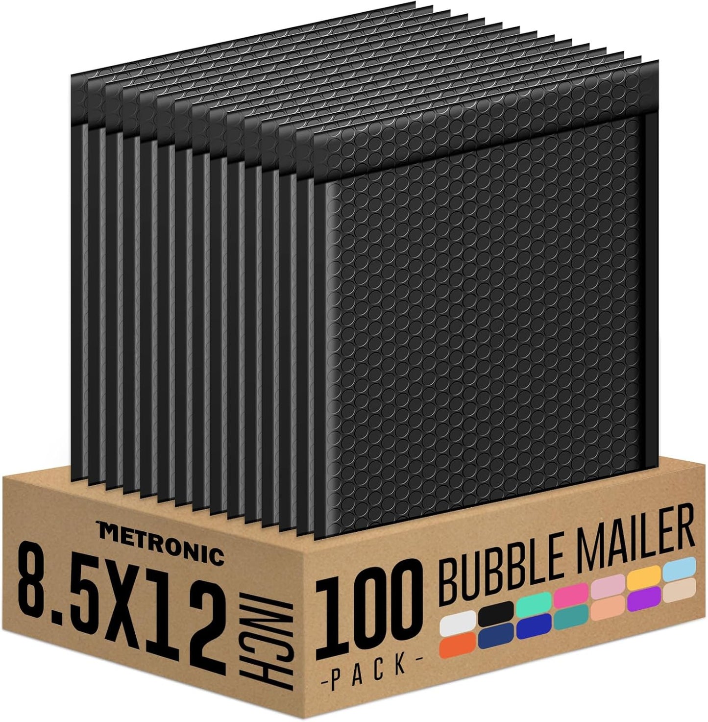 Metronic Bubble Mailer 8.5X12 Inch Black 100 Pack,Waterproof Padded Envelopes,Self-Seal Bubble Mailers Cushioning Bubble Envelopes for Shipping,Jewelry Makeup Supplies, Packaging Bulk