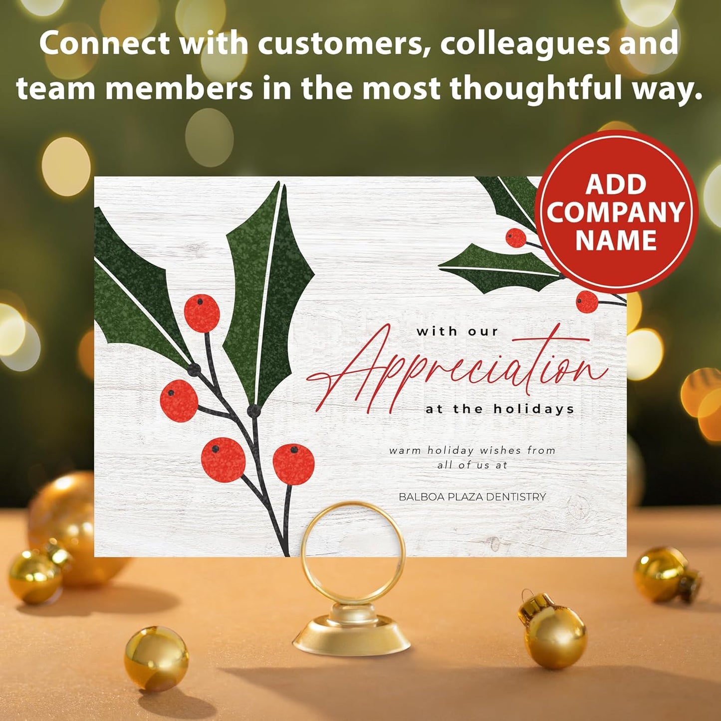 Let's Make Memories Personalized Business Christmas Cards with Envelopes - Premium Quality - 5x7-2025 Holiday Cards & White Envelopes - Holly Gratitude - 200 ct