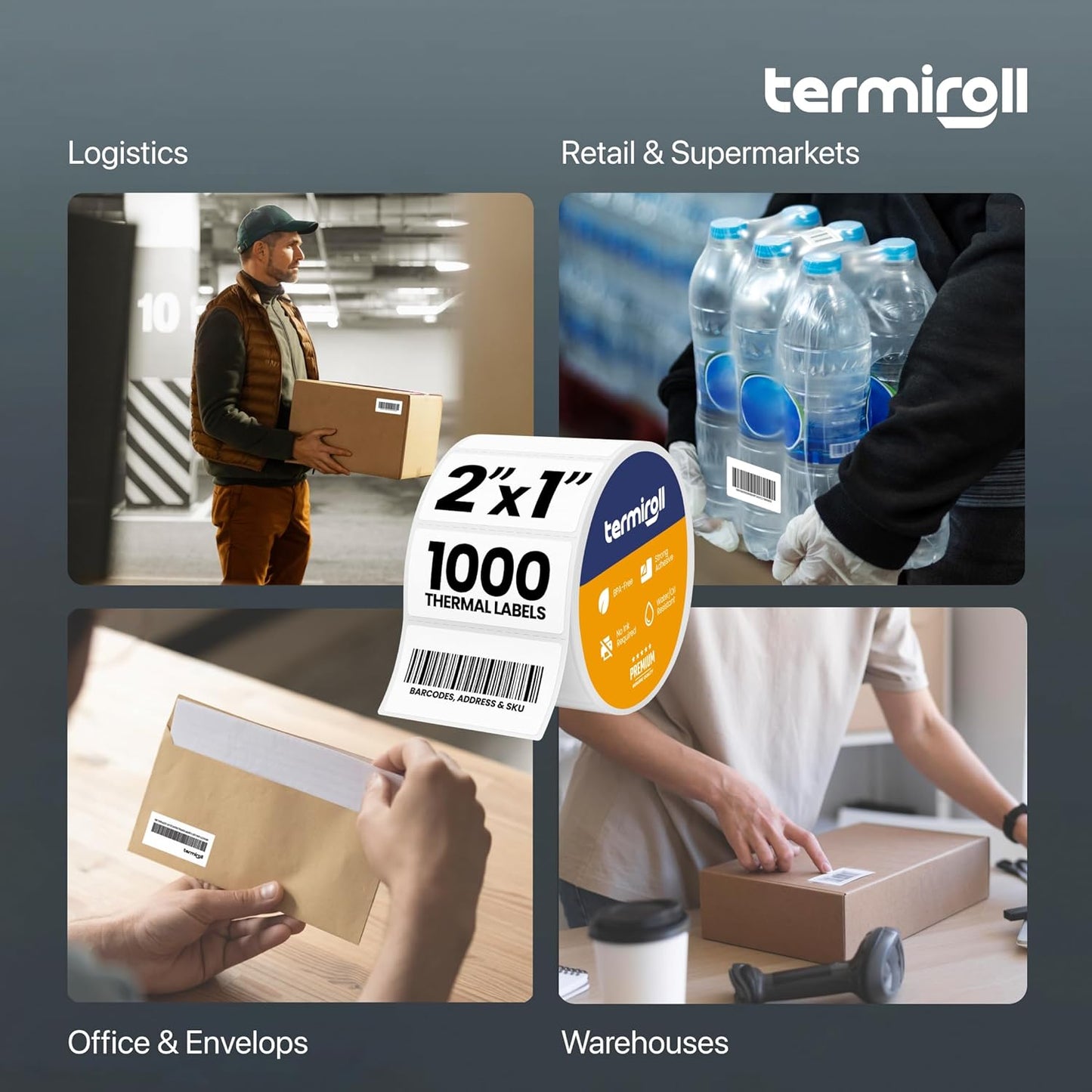 2x1 Thermal Label for Barcodes & Address - Perforated - 1000 Labels/Roll - Compatible with Most Direct Thermal Printers Rollo, Zebra - Strong Adhesive, BPA-Free, Commercial Grade (2"x1", 1000, Count)