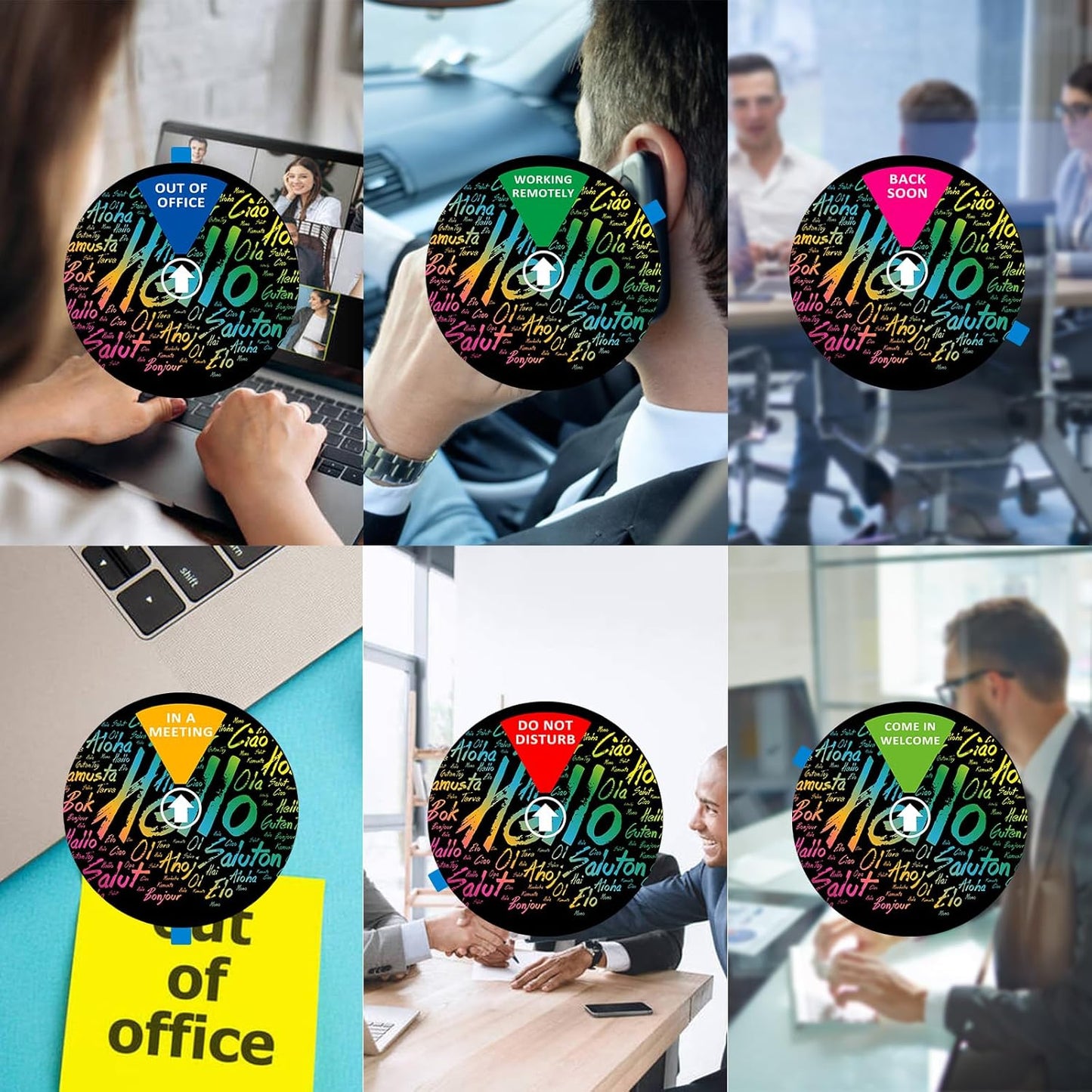 Privacy Door Sign, Do Not Disturb/Come in Welcome/Out of Office/in a Meeting/Back Soon/Working Remotely Sign, That Lets Others Know Whether You're Available Or Not For Office (6inch) -Hello Graffiti