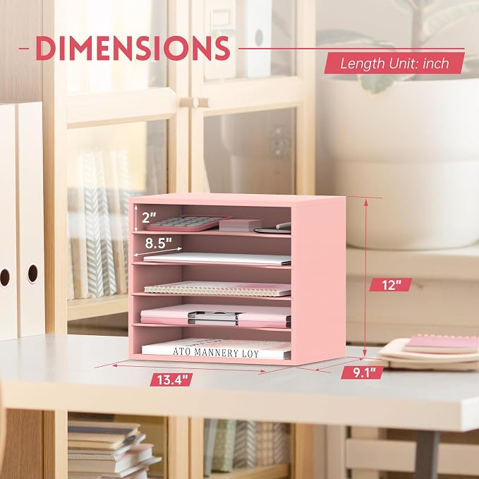 SUPEASY Wood Desk Organizer, 5 Tier Paper File Organizer - Image 3
