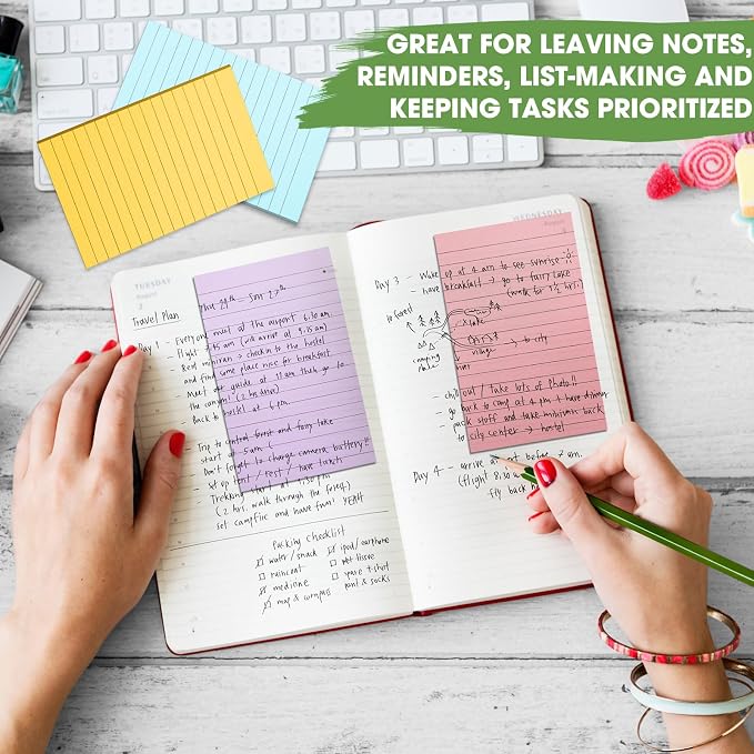 Seajan 48 Pcs Lined Sticky Notes 4 x 6 Self Stick Note Pads 6 Bright Colors - Image 4