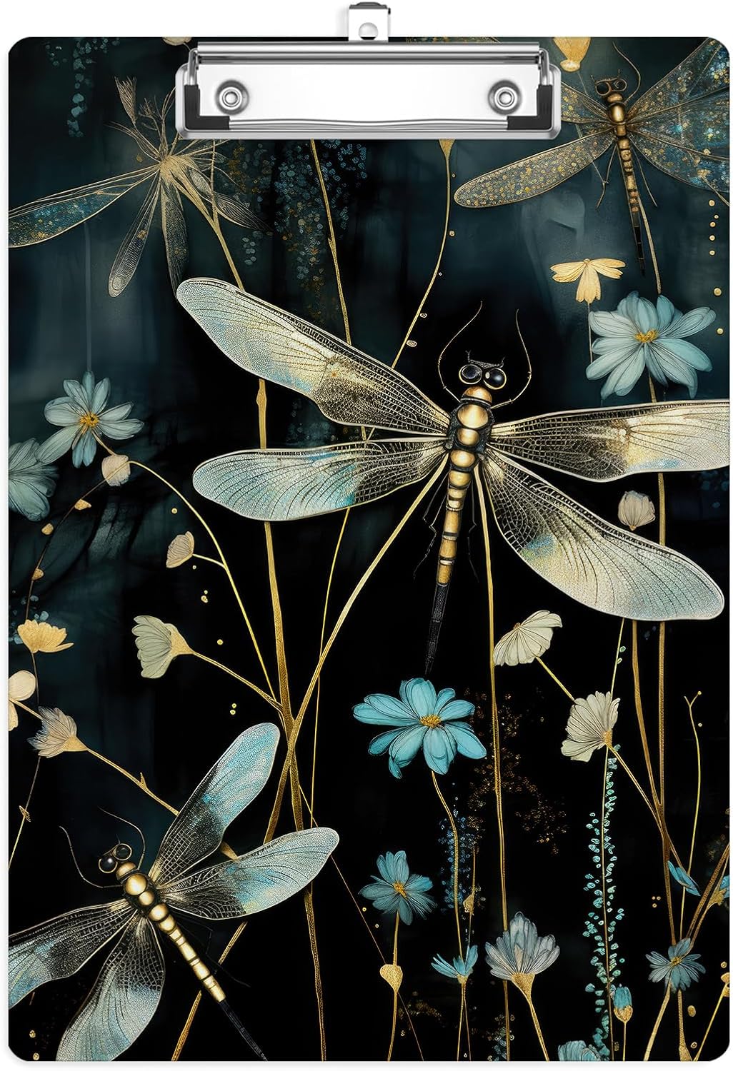 Dragonfly Blue FloralPlastic Clipboards,Cute Fashion Clipboard Decorative 8.5" x 12.5"Standard A4 Size Clipboards,Acrylic Clipboard for Teacher,Social Worker,Students,Nurse,Office Supplies
