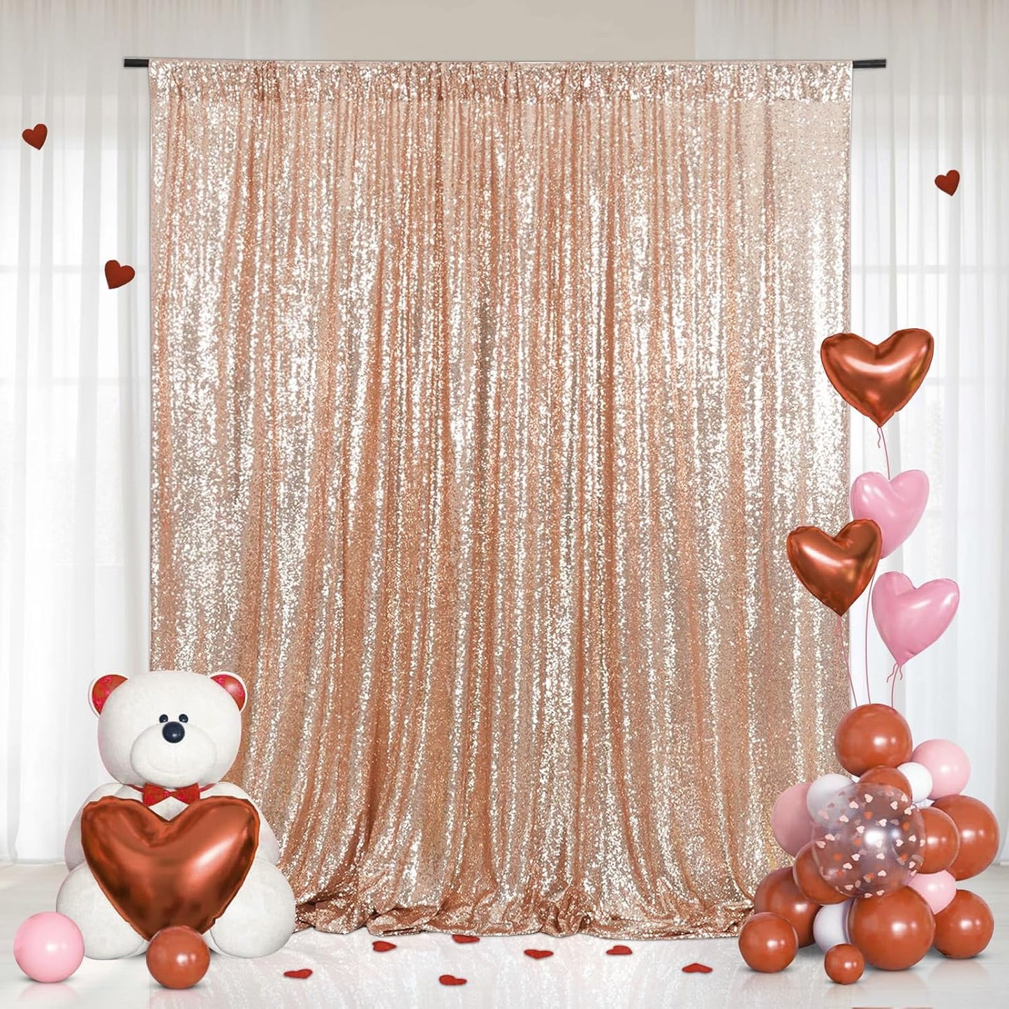 Eternal Beauty Rose Gold Sequin Backdrop, 5x7 Ft Glitter Background Curtains for Shimmer Photography Party Wedding Birthday Back Drop Decor