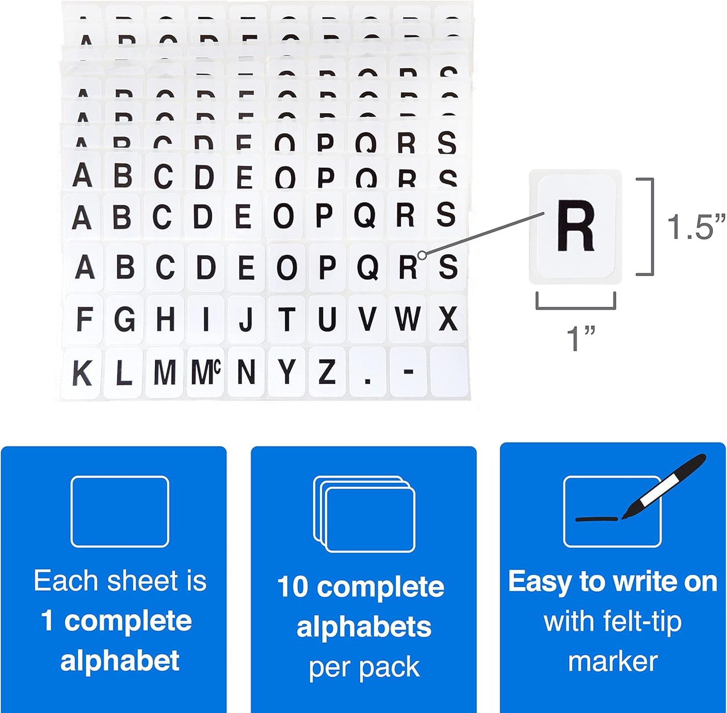 ChromaLabel 1 x 3/4 inch Alphabet Stickers, 10 Sheets/Pack (Red)