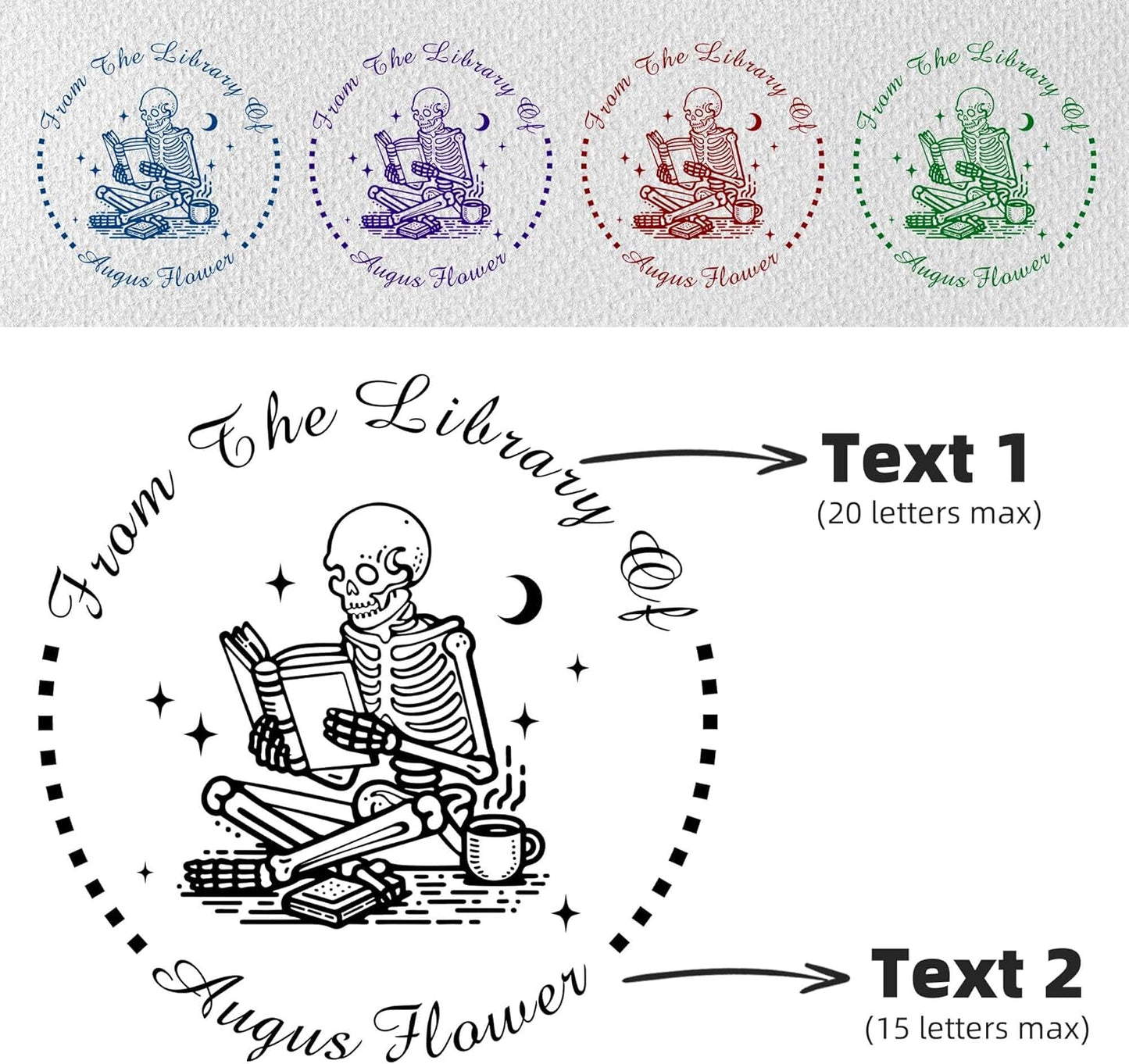 Skull Themed Library Book Embosser，Custom Book Business Card Paper Document Notebook，Self Inking Stamp，Book Lover Gifts，Christmas Gifts (Style01)