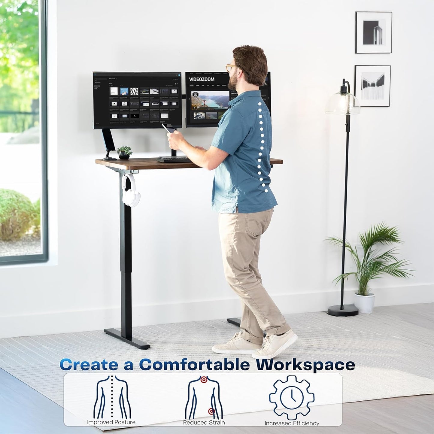VIVO Electric 43 x 24 in Standing Desk, Memory Height Adjustment, 1B Series, Rustic Vintage Brown Top, Black Frame, DESK-1B4N