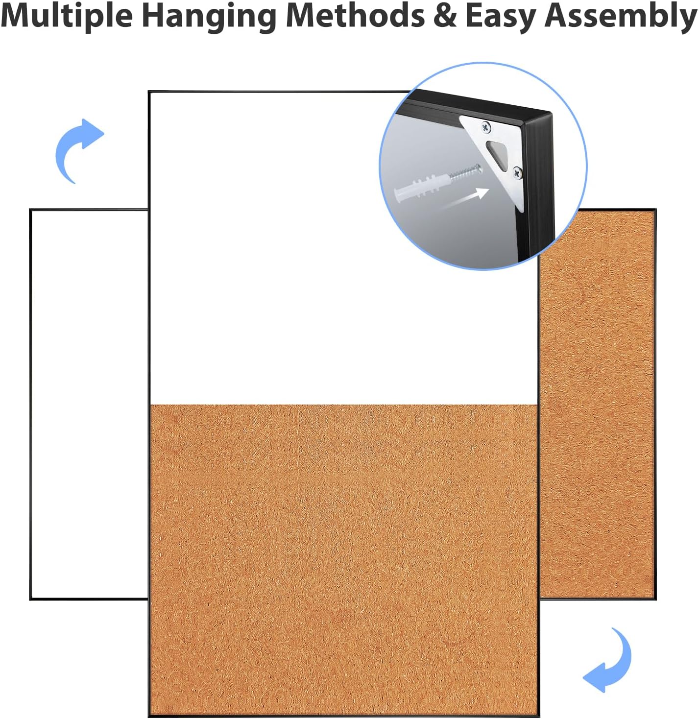 ARCOBIS Cork Board White Board Combo, Bulletin Board-Black Frame, Magnetic Dry Erase Board & Corkboard for Wall, Vision Board for Home, Office, School (Black, 48 x 30)