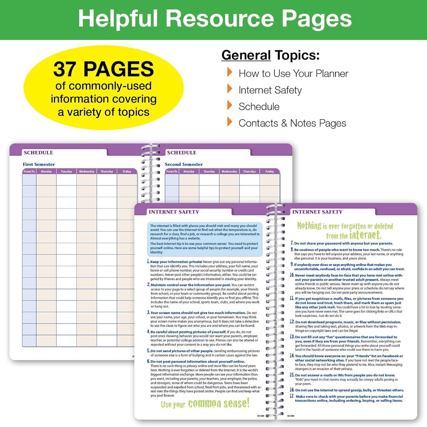 Global Datebooks Dated Middle School or High School Student Planner for Academic Year 2025-2026 Includes Ruler/Bookmark and Planning Stickers (Block Style - 5.5"x8.5" - Swoosh)