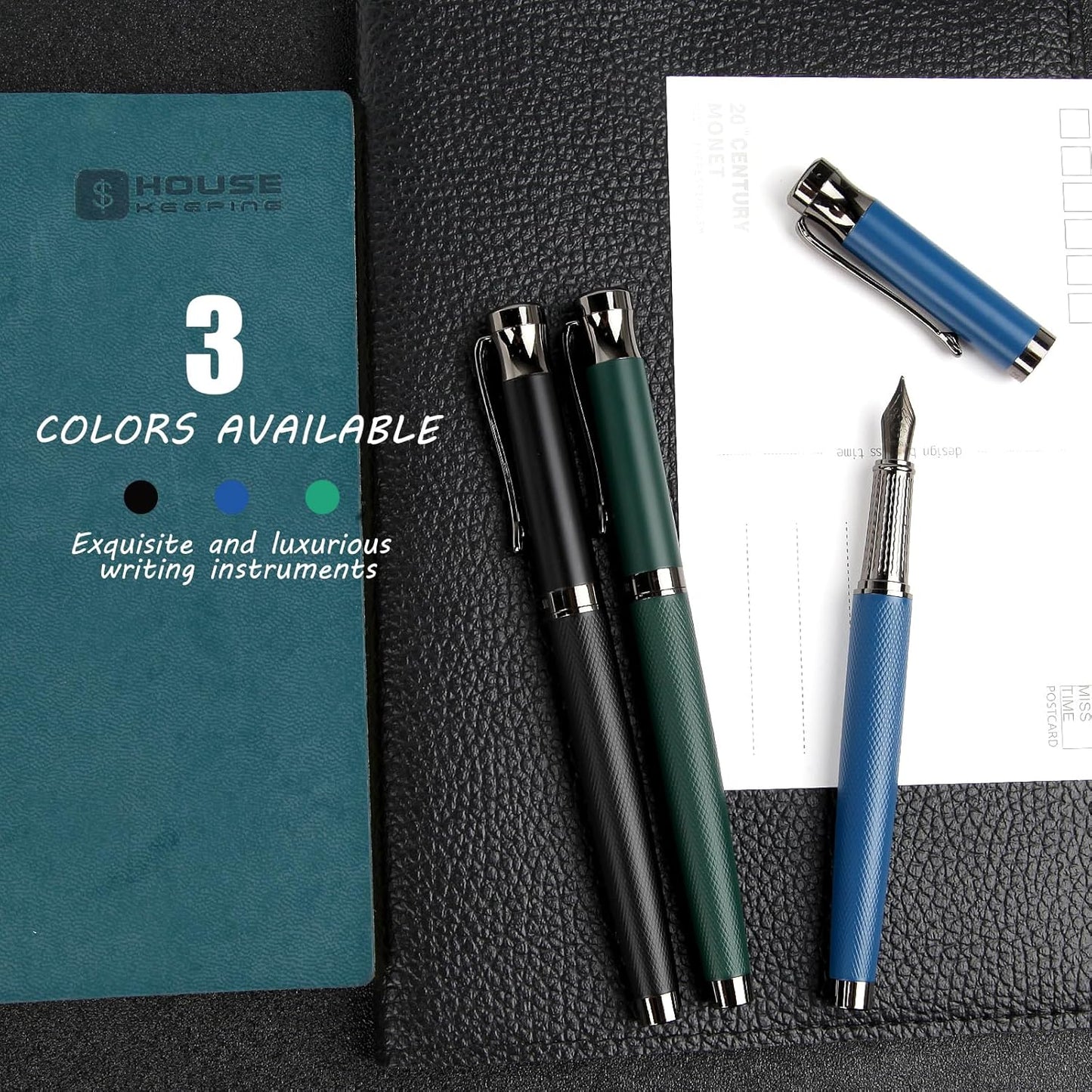 Luxury Fountain Pen Set,Ink Pen for Smooth Writing,Medium Nib,Includes 10 Ink Cartridges&Ink Converter,Best Pen Gift Case for Men & Women,fancy,calligraphy,Executive,Office pen-Blue