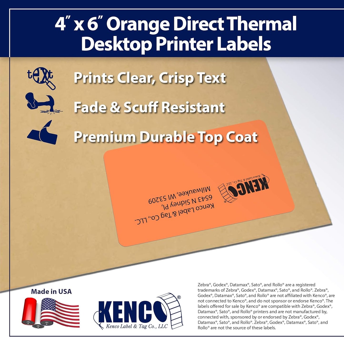 4" X 6" Direct Thermal Perforated Stickers Labels for Shipping Labels, Inventory, and Color Coding - Compatible with Zebra, Rollo, Godex and More (Orange, 24 Rolls)