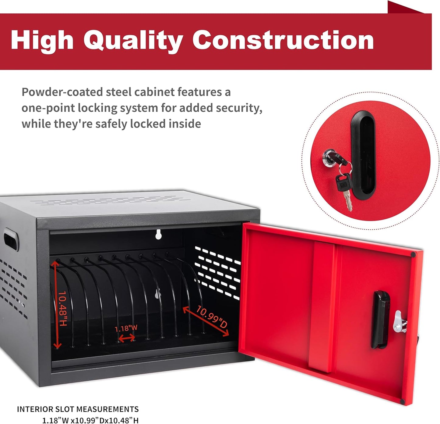 12 Device Charging Station for Laptops/Tablets/iPads/Chromebooks,12 Bay Wall-Mount Lockable Charging Cabinet with Power Socket, Laptop & Tablet Storage Cart(12 Bay-Red)