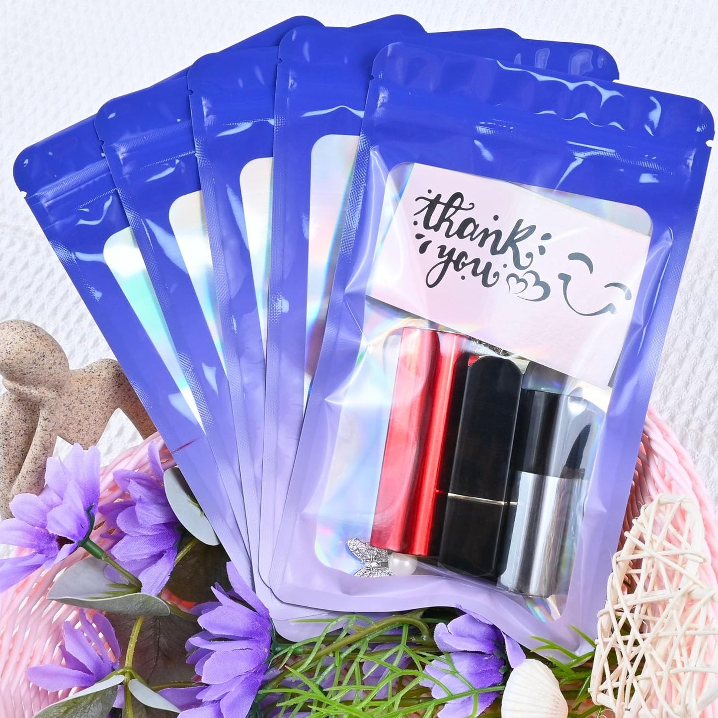 Resealable Mylar Pouch Pen Bags Great for Office Home Party Favor Food Storage Cookies Sample Jewelry Snack (100PCS, Purple and Blue Color, 2.4 x 4 inch)