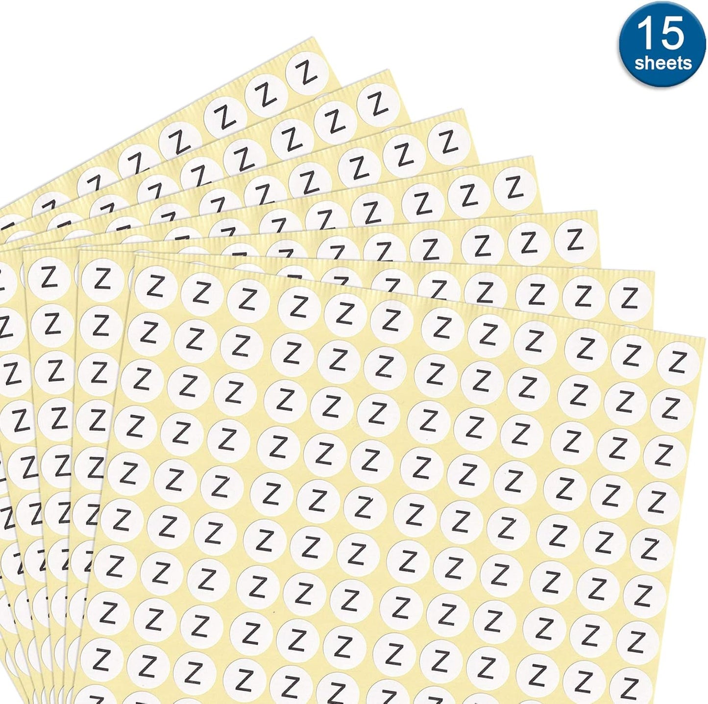 dealzEpic - Alphabet Stickers of The Letter Z - Small Round Paper Self-Adhesive Peel and Stick Letter Labels - Set of 15 Sheets
