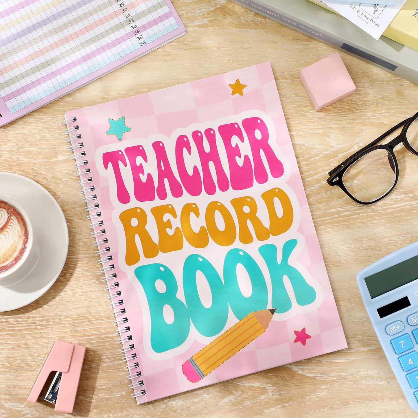 Teacher Record Book Teacher Grade Book Spiral Bound Record Class Gradebook Office Favors Gift for Classroom Attendance Supplies Decoration Double Sided Color Printing(Retro)