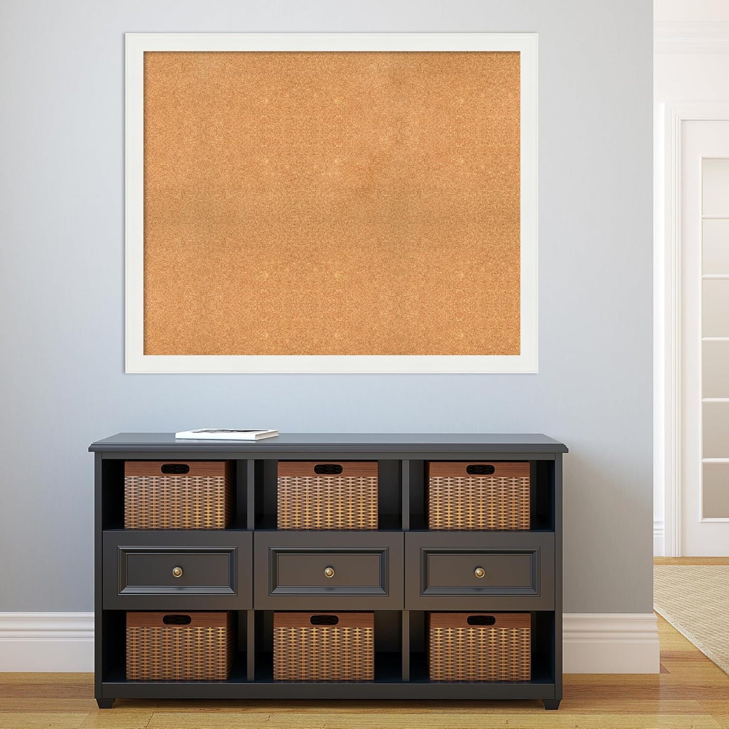 Amanti Art Natural Cork Board for Wall, 37x45 Vision Board with White Frame, Oversize Corkboard Office Decor for Home Organization, Casual Corkboard Pinboard to Display Items for Home Organization in