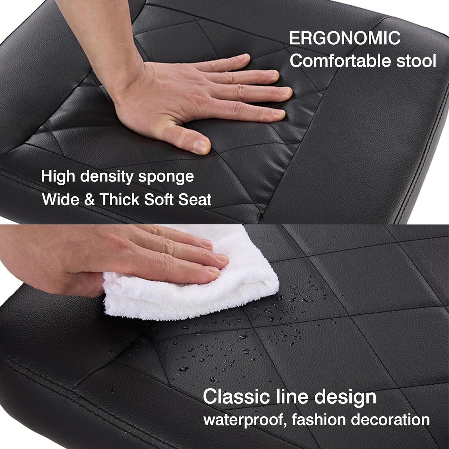 VECELO Under Desk Footrest, PU Ergonomic Foot Rest with Wheels, Comfort Padding, Height Adjustable for Relieving Leg Pain, Stiffness, Black