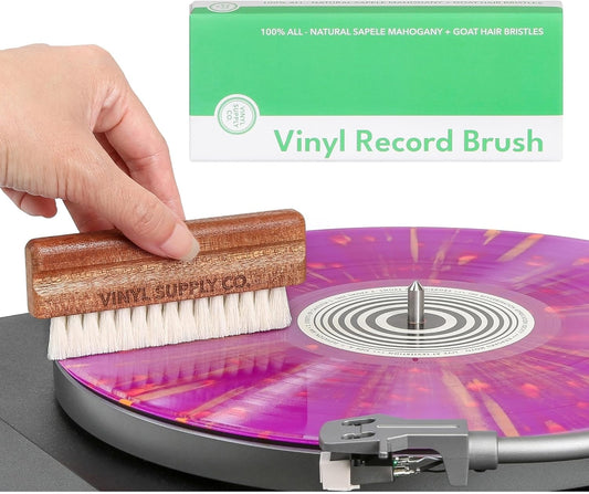 Vinyl Record Goat Hair Brush by Vinyl Supply Co. - 100% All-Natural Wood Vinyl Care Kit - Goat Hair Vinyl Record Brush, Velvet Brush Pad, & Stylus Brush Cleaner (Goat Hair Brush)