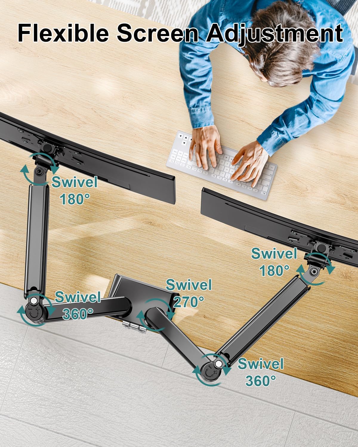 Dual Monitor Arm Desk Mount Fits 13 to 32 inch Computer Screens, Holds 4.4 to 22lbs Display VESA Mount, Adjustable Double Monitor Stand with Clamp/Grommet Base, 75/100mm Bracket, Black, Freelift