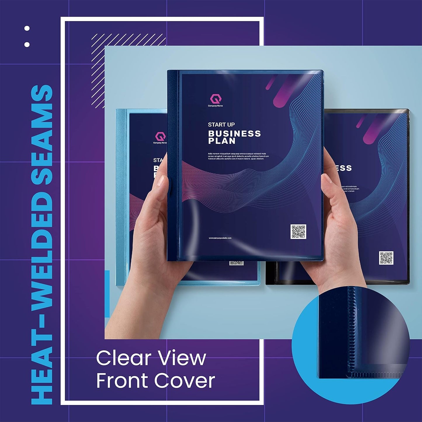 Better Office Products 12 Pocket Bound Presentation Book, Assorted Colors, Clear View Front Cover, 24 Sheet Protector Pages, 8.5" x 11" Sheets, Art Portfolio, Poly Covers, Letter Size (12 Pack)