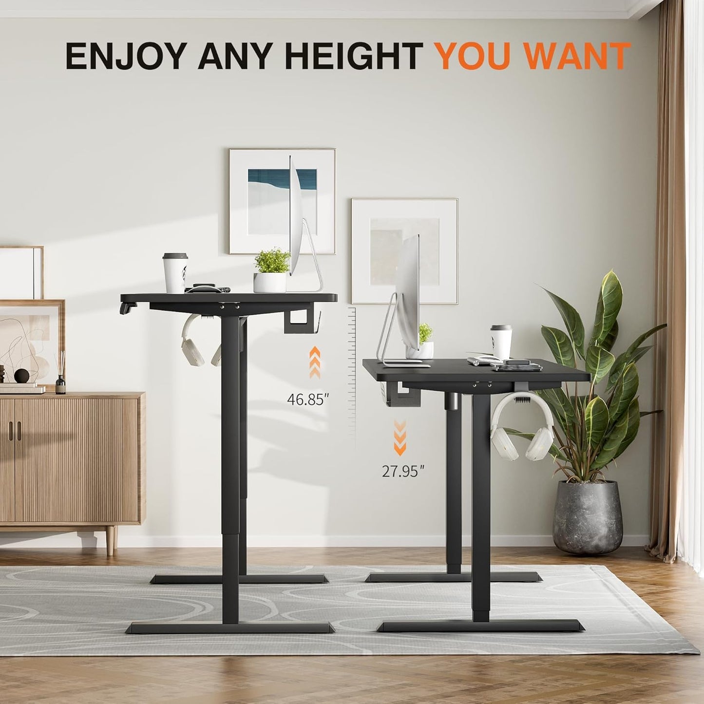 Furmax Electric Standing Desk, 59 x 24 Inches Height Adjustable Desk with Wheels, Home Office Computer Desk with Management Box (Carbon Black)