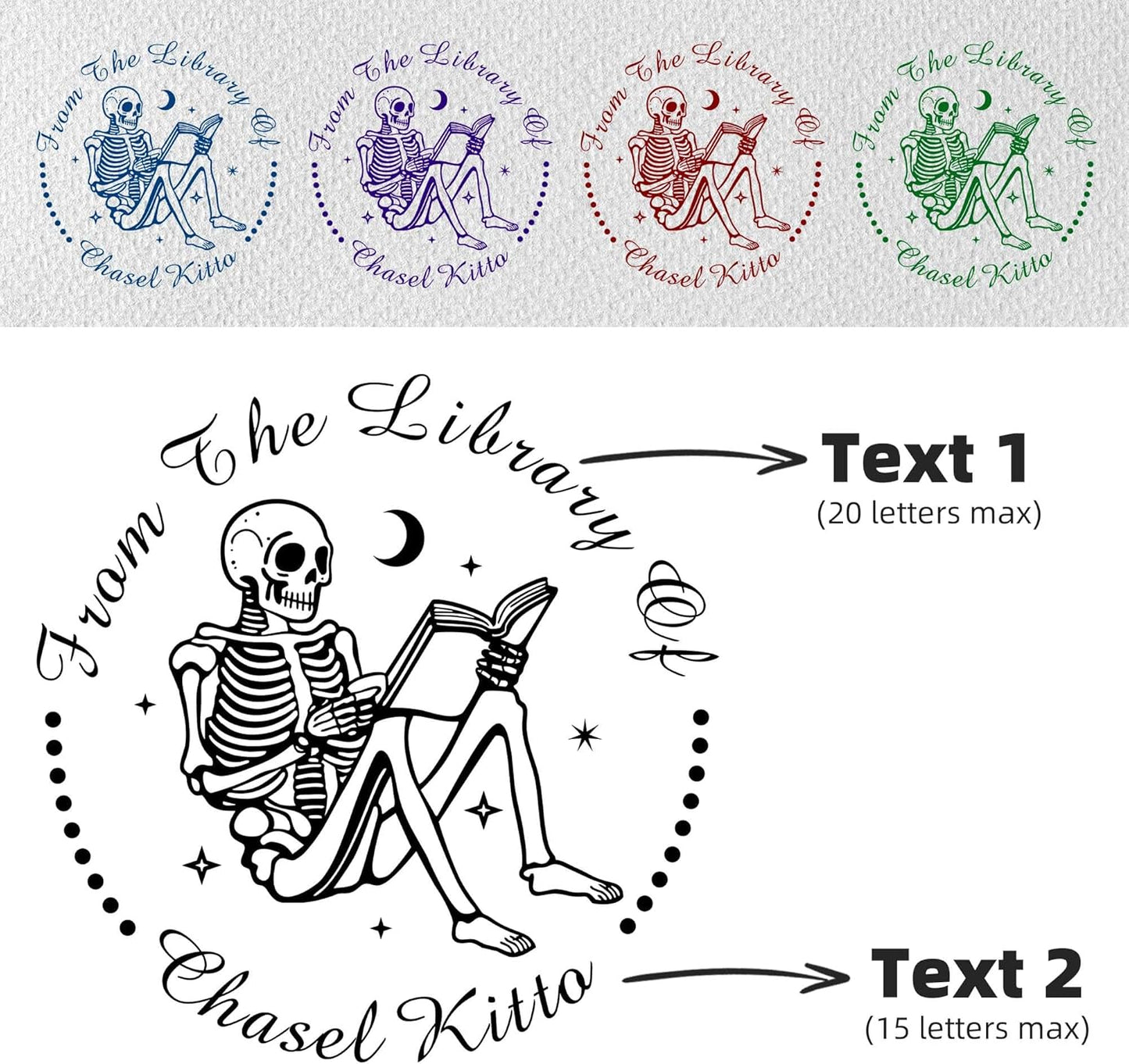 Skull Themed Library Book Embosser， Custom Book Business Card Paper Document Notebook，Self Inking Stamp，Book Lover Gifts，Christmas Gifts (Style08)