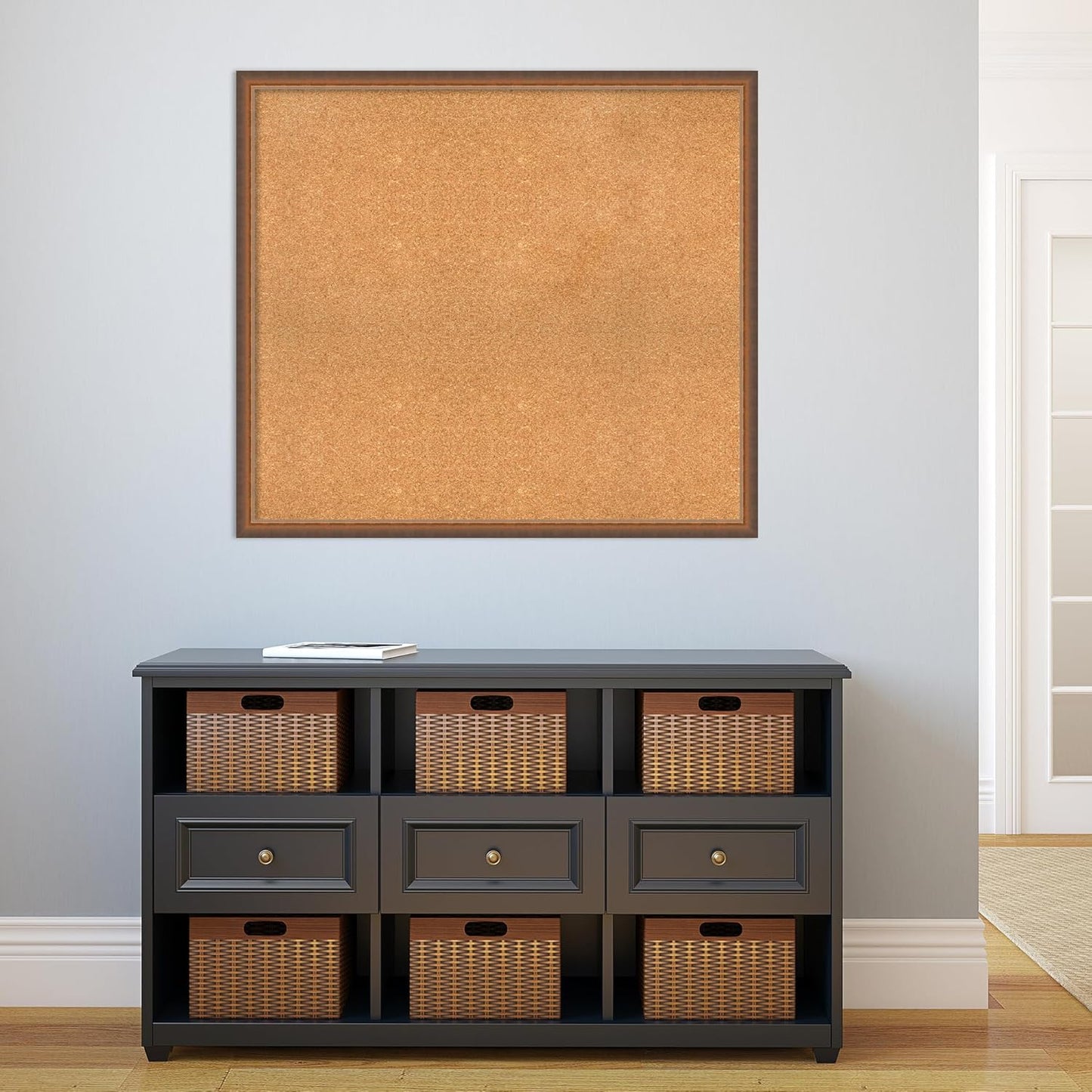 Amanti Art Natural Cork Board for Wall, 34x38 Vision Board with Bronze Frame, X-Large Corkboard Office Decor for Home Organization, Modern Corkboard Pinboard to Display Items for Home Organization in