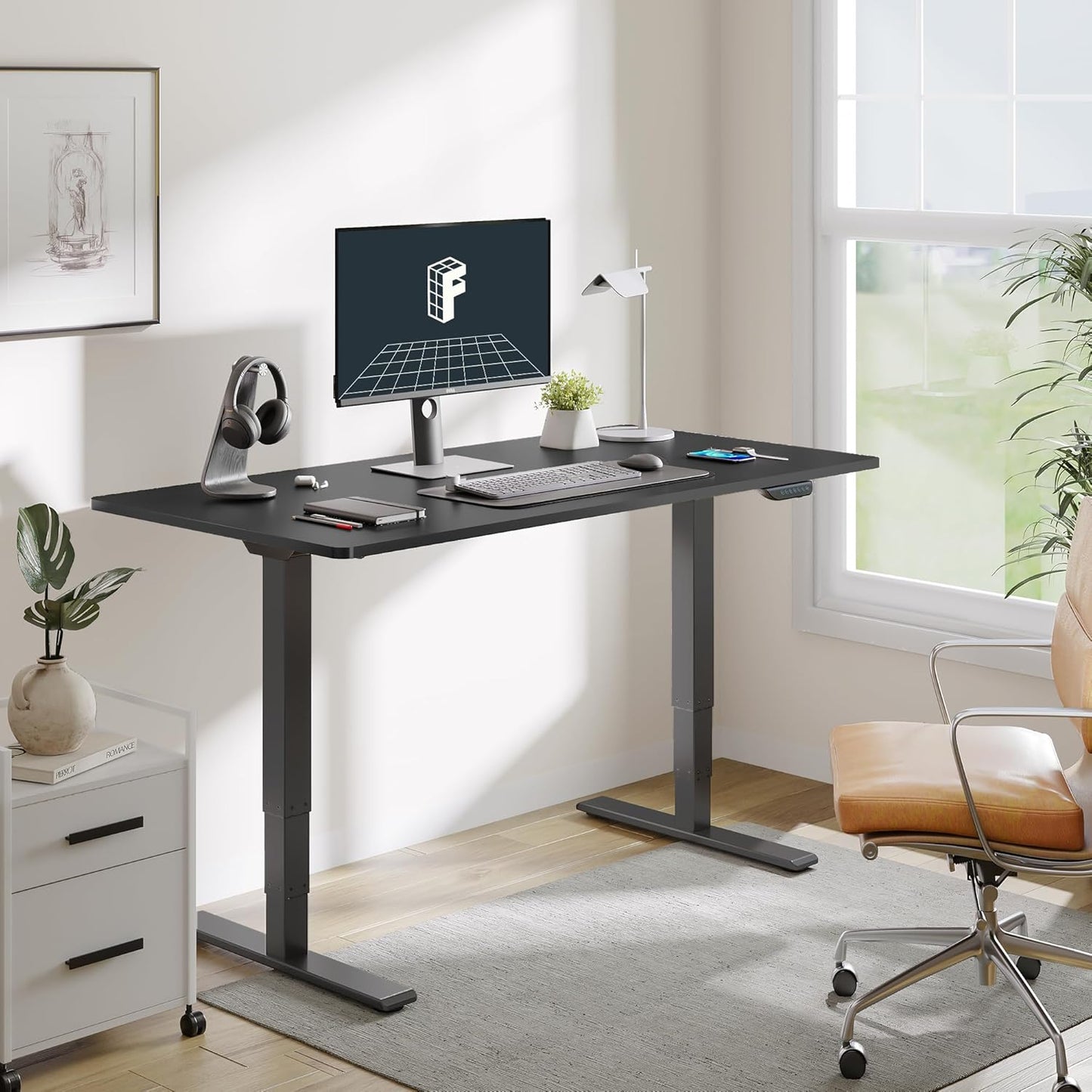 FLEXISPOT E6 MAX Dual Motor 3 Stages Standing Desk 60x24 Inch Whole-Piece Board Electric Height Adjustable Stand Up Desk 150KG Load Capacity(Black Frame + Black Desktop)