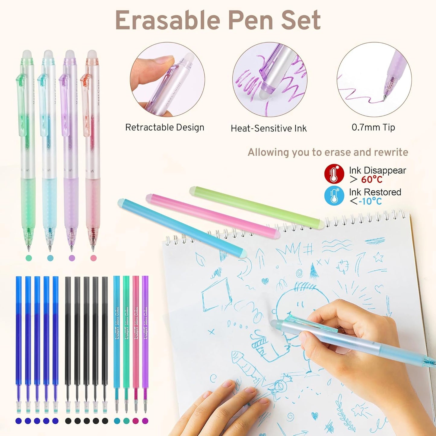 DazSirit 62 PCS Aesthetic School Supplies with Foldable Pencil Case, 12 Pastel Highlighters, 4 Erasable Pens, 5 Gel Pens, 6 Mechanical Pencils, Sticky Notes, Complete Stationery Kit for Teens, Green