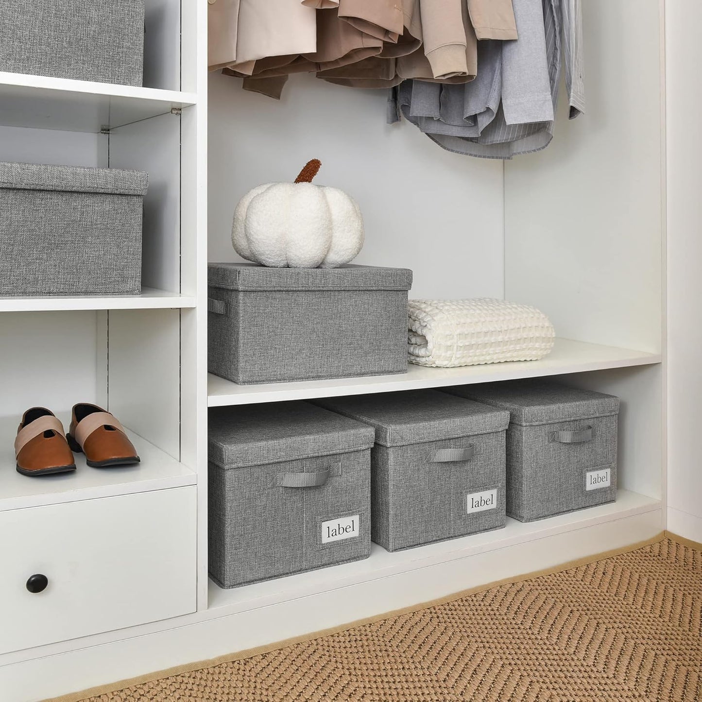 GRANNY SAYS Storage Bins with Lids, Linen Closet Organizers and Storage Baskets for Shelves, Storage Containers for Closet Organization, Large Bins for Storage, Dark Gray, 3-Pack