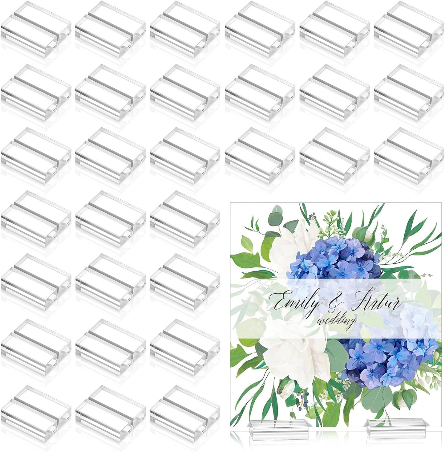 Yalikop Acrylic Place Card Holders 1.2 Inch Name Card Holder Stands Clear Table Number Stands Wedding Sign Holders Display Stand for Table Wedding Photos Office Menu Meeting(50 Pieces)