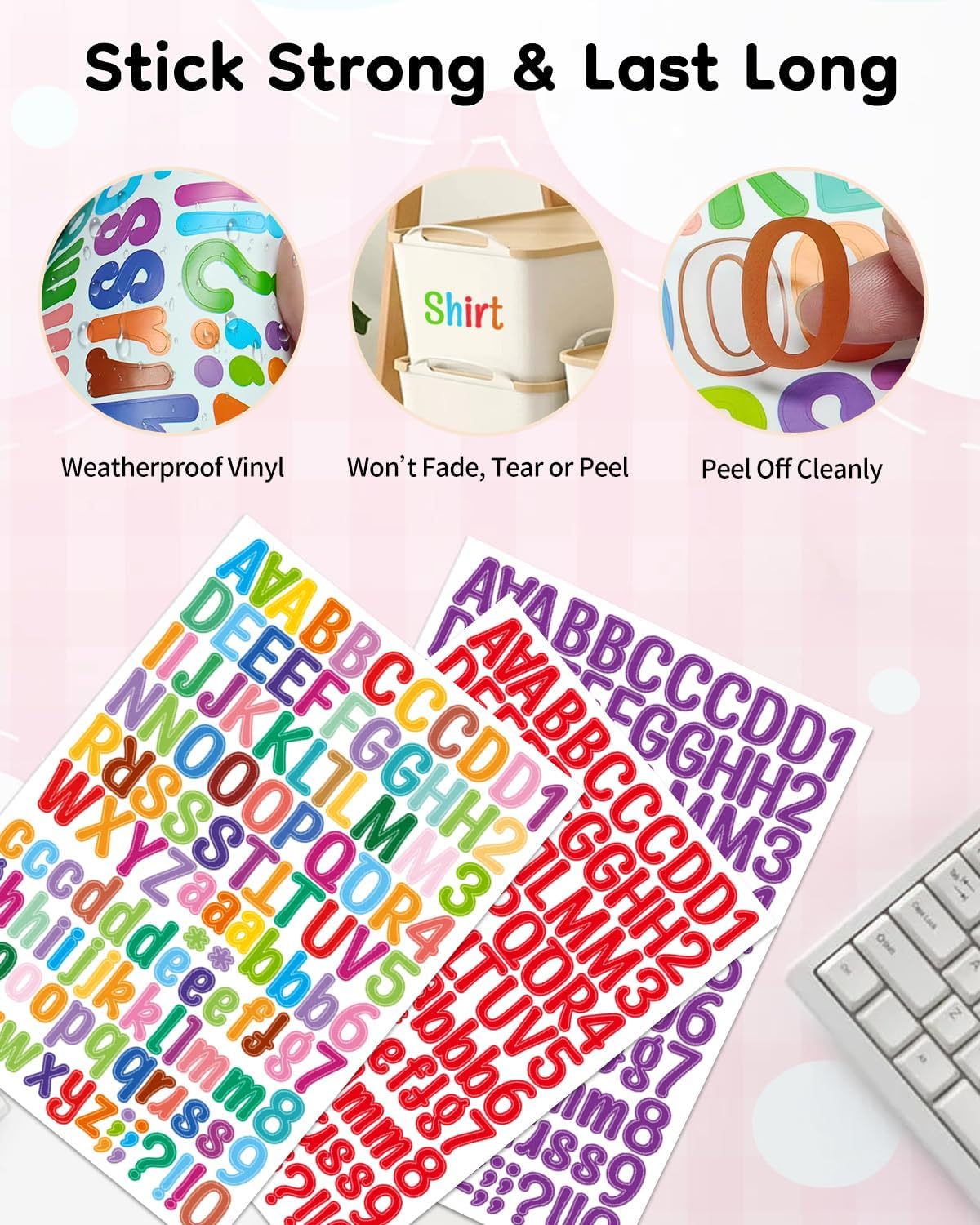 Uniclife 10 Sheets Letter Stickers, 1260 Pcs Scrapbook Stickers, 1 Inch Vinyl Number Alphabet Sticker, Self-Adhesive Stick on Letters for Mailbox Bottles Crafts Posters Decor, 10 Colors