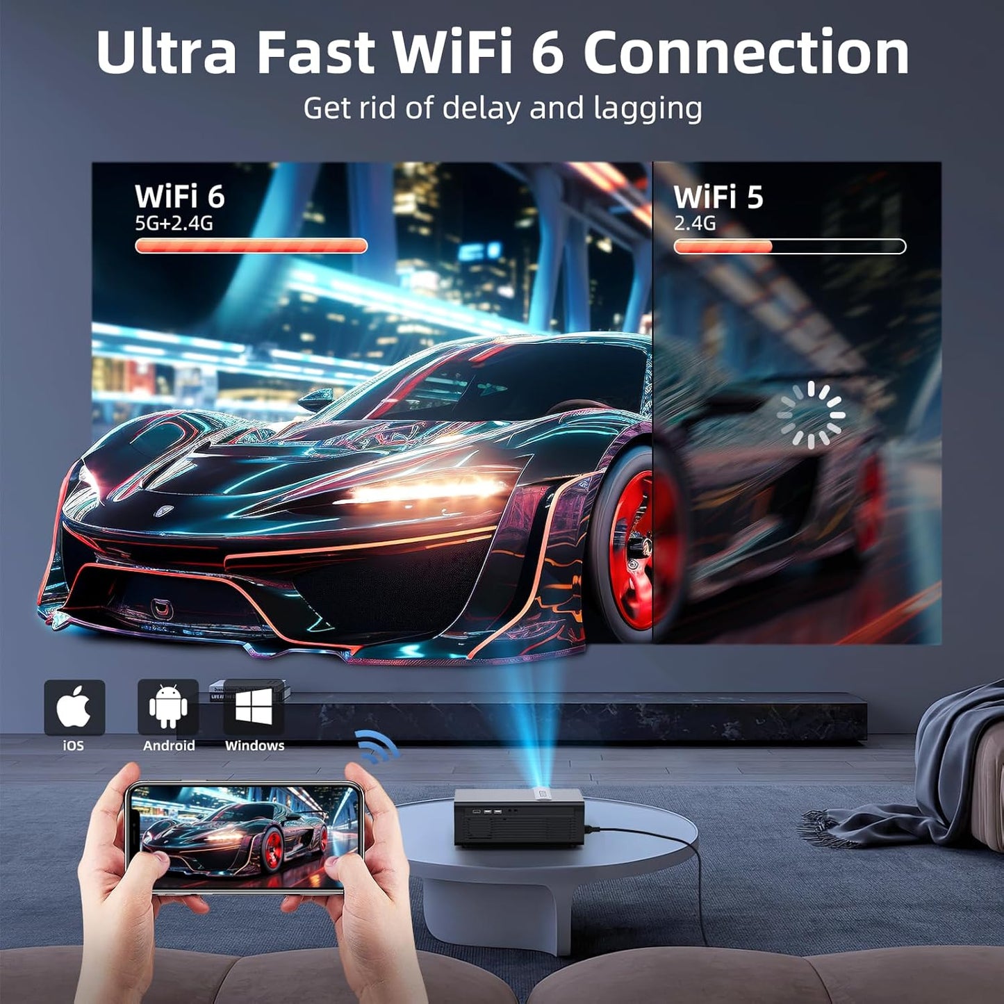 [Electric Focus/Auto Keystone] Projector with WiFi and Bluetooth, Native 1080P 4K Supported,FUDONI Outdoor Movie Projector for Home Theater UP to 300", for iOS/Android/Laptop/TV Stick/HDMI/USB